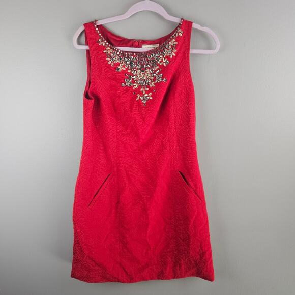 Anthropologie Moulinette Soeurs Toulouse Dress Red Gems Short Cocktail Size 10 - Picture 1 of 7